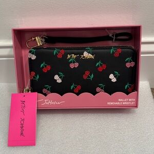 Betsey Johnson Cherry Embroidery Wristlet Wallet
